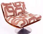 Adrian Pearsall Mid Century Tulip Base Swivel Lounge Chair with Jack Lenore Larsen Style Fabric