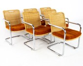Harvey Probber Style Chromcraft Mid Century Cane Wicker and Chrome Dining Chairs - Set of 6 - mcm