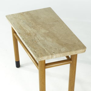 Edward Wormley for Dunbar Mid Century Travertine Wedge Tables Pair mcm image 6