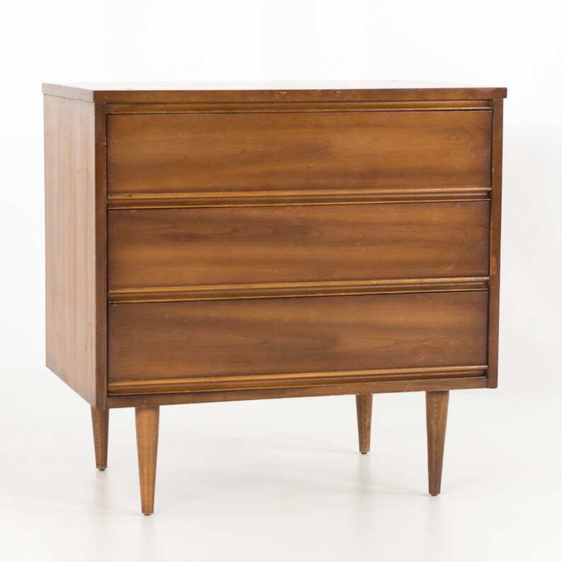 Dixie Mid Century Walnut 3 Drawer Nightstand Dresser Chest Etsy
