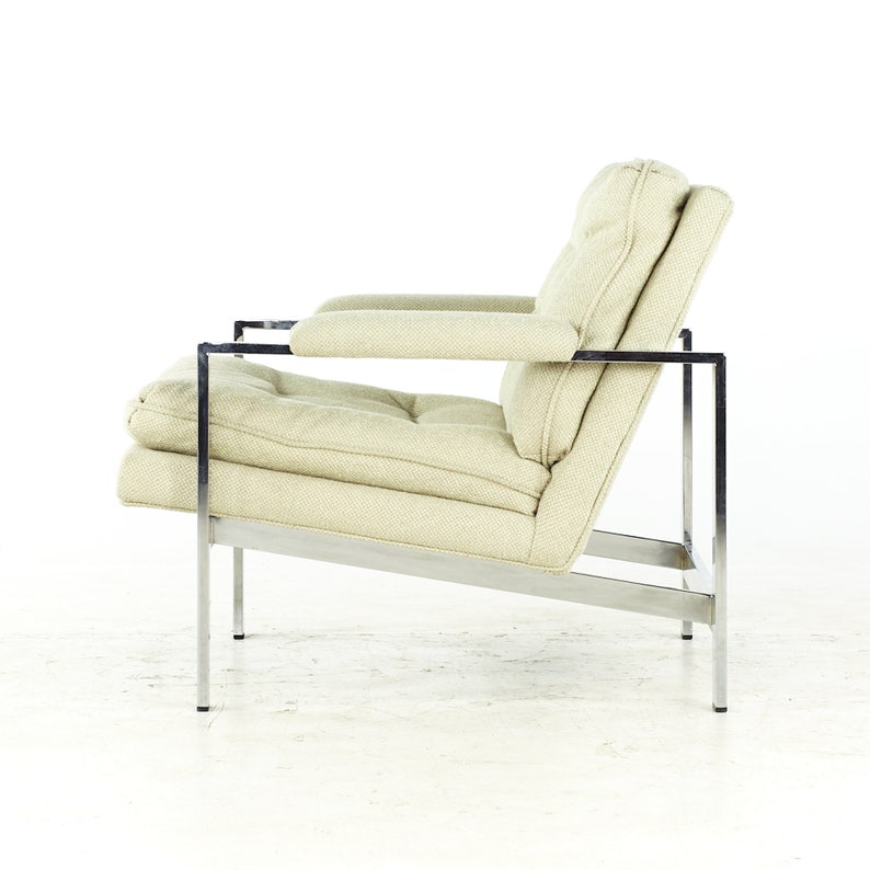 Milo Baughman Style Mid Century Italian Flatbar Lounge Chairs Pair mcm image 6