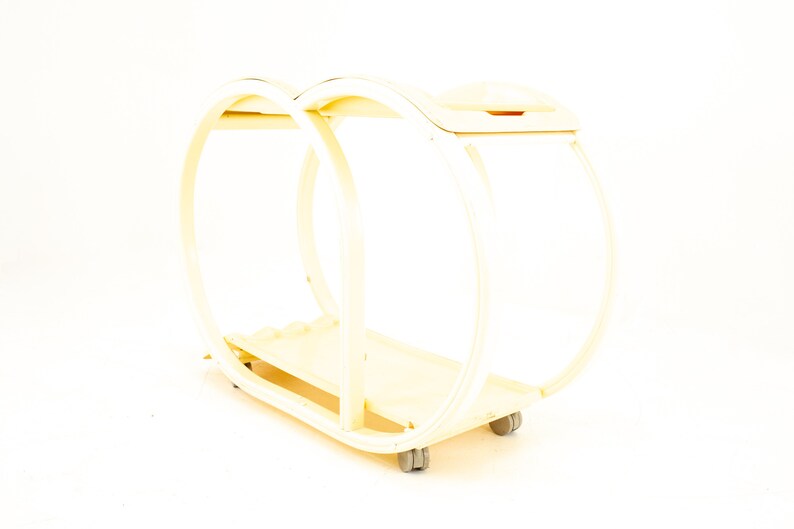 Mid Century Rounded White Plastic Bar Serving Cart mcm image 4