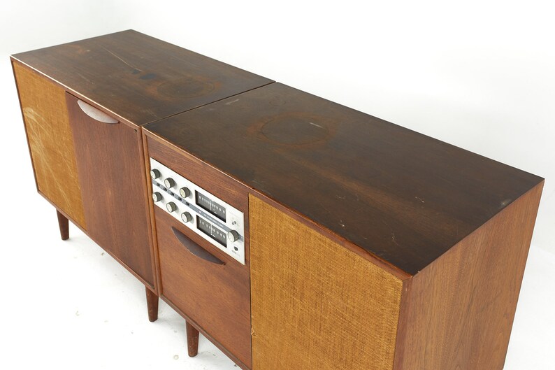 Jens Risom Mid Century Walnut 2-Piece Stereo Console mcm image 10