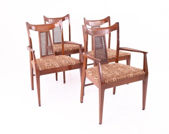 Jack Lenor Larsen Style Mid Century Walnut And Cane Upholstered Dining Chairs - Set of 4 - mcm