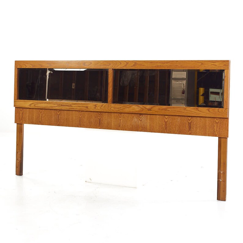 Lane Staccato Brutalist Mid Century Oak and Mirror King Headboard mcm image 3