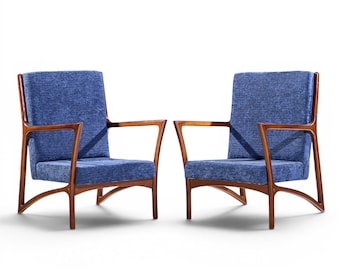 Ico Parisi Style Mid Century Italian Sculpted Mahogany Lounge Chairs - Pair - mcm
