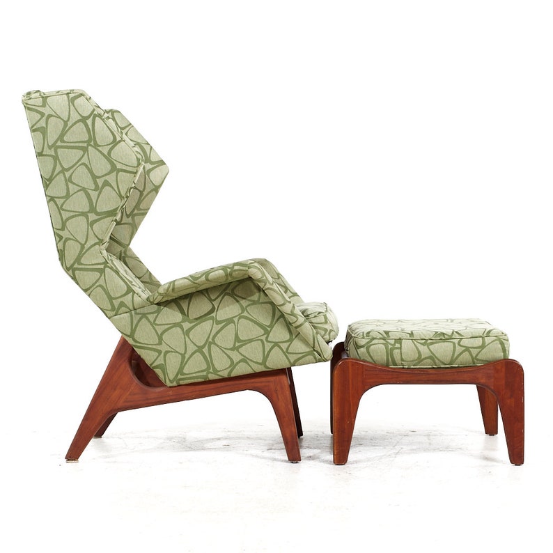 Adrian Pearsall for Craft Associates Mid Century Walnut Wingback Chair and Ottoman mcm image 4