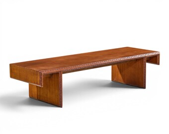 Frank Lloyd Wright Taliesin Mid Century Carved Mahogany Bench Coffee Table - mcm