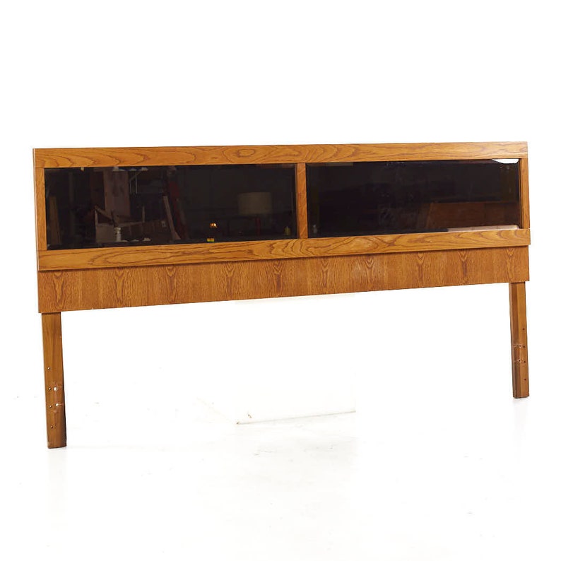 Lane Staccato Brutalist Mid Century Oak and Mirror King Headboard mcm image 1