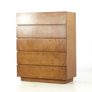 Lane Mid Century Burlwood Highboy Dresser mcm image 3