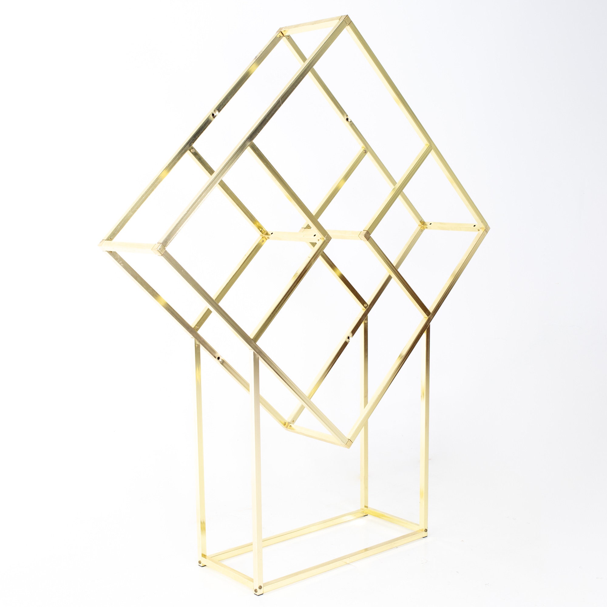 Milo Baughman Style Mid Century Brass and Glass Diamond Etagere Mcm -   Canada