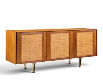 Gio Ponti for Singer & Sons Model 2184 Walnut, Cane and Brass Credenza