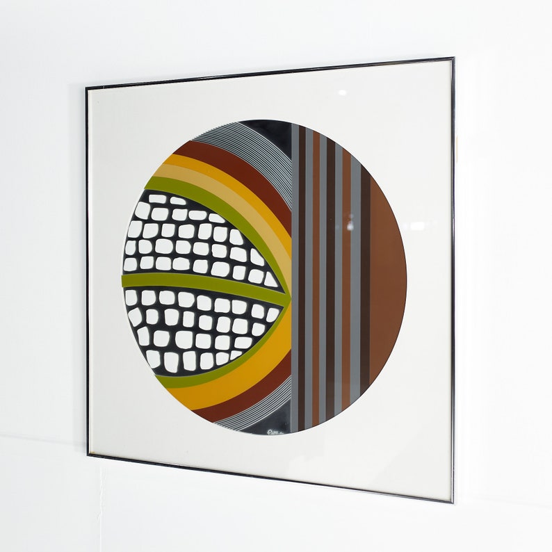 Greg Copeland Mid Century Abstract Circular Framed Mirror Wall Art mcm image 3