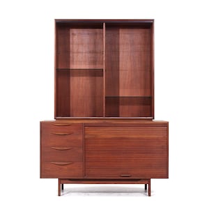 Jens Risom Mid Century Walnut Tambour Door Credenza and Hutch - mcm