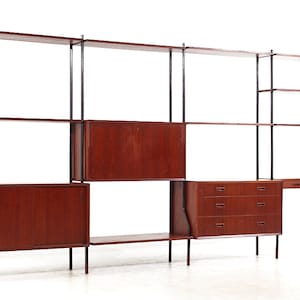 Lyby Mobler Mid Century Danish Teak and Steel 4-Bay Freestanding Wall Unit mcm image 2