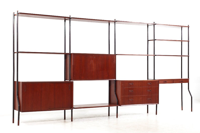 Lyby Mobler Mid Century Danish Teak and Steel 4-Bay Freestanding Wall Unit mcm image 2