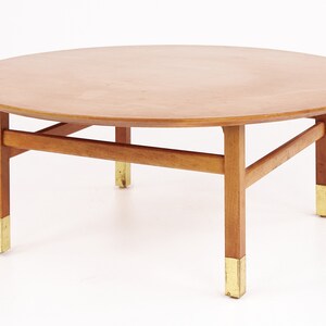 Founders Furniture Company Mid Century Walnut and Brass Round Coffee Table mcm image 3