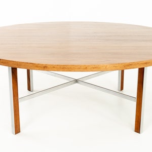 Paul McCobb for Calvin Linear Group Mid Century Round Walnut and Stainless Coffee Table mcm image 3