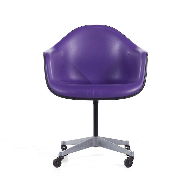 Eames for Herman Miller Mid Century Purple Padded Fiberglass Swivel Office Chair mcm image 2
