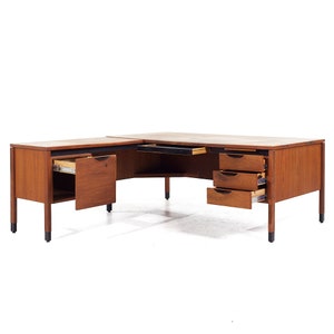 Jens Risom Mid Century Walnut Corner Desk mcm image 2