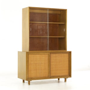 Harvey Probber Mid Century Mahogany and Cane China Cabinet - mcm