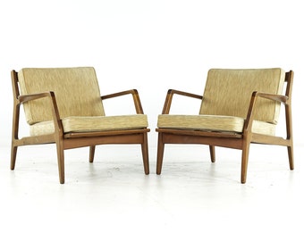 Lawrence Peabody Mid Century Walnut Lounge Chairs - Pair - mcm