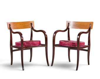 Edward Wormley for Dunbar Alexandria Mid Century Walnut Armchairs - Pair - mcm