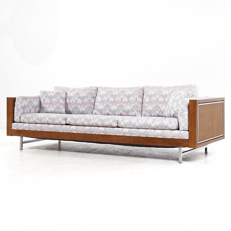 Founders Mid Century Cane and Walnut Sofa mcm image 3