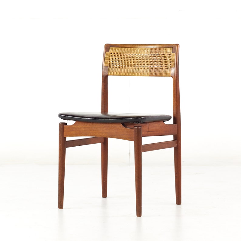 Erik Wørts Mid Century Danish Teak and Cane Dining Chairs Set of 6 mcm image 8