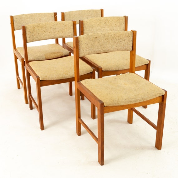 D Scan Mid Century Teak Upholstered Curved Back Dining Chairs Etsy