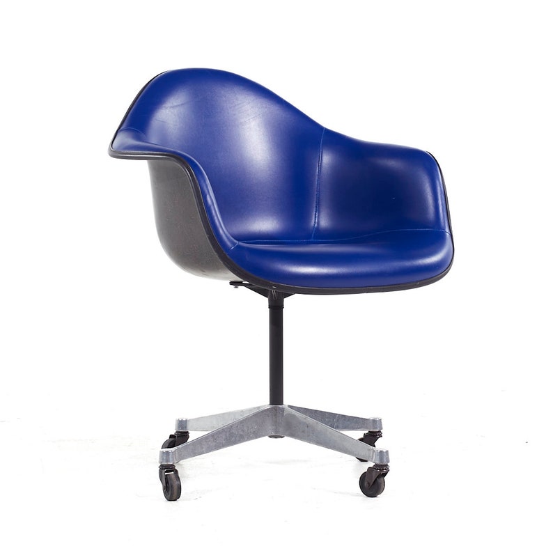 Eames for Herman Miller Mid Century Dark Blue Padded Fiberglass Swivel Office Chair mcm image 1