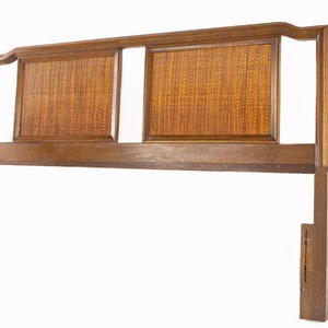 United Furniture Mid Century Walnut and Cane Queen Headboard mcm image 3