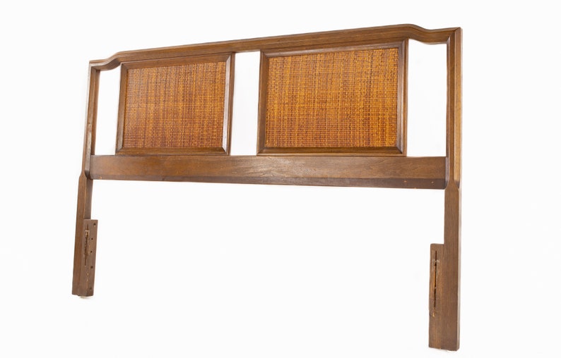 United Furniture Mid Century Walnut and Cane Queen Headboard mcm image 3