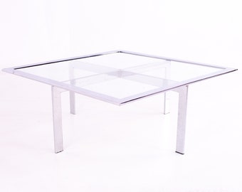 Mies Van Der Rohe Barcelona Style Mid Century Chrome and Glass Coffee Table - mcm