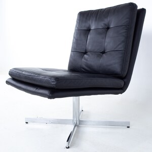 Mid Century Black Leather and Chrome Slipper Lounge Chair mcm image 5