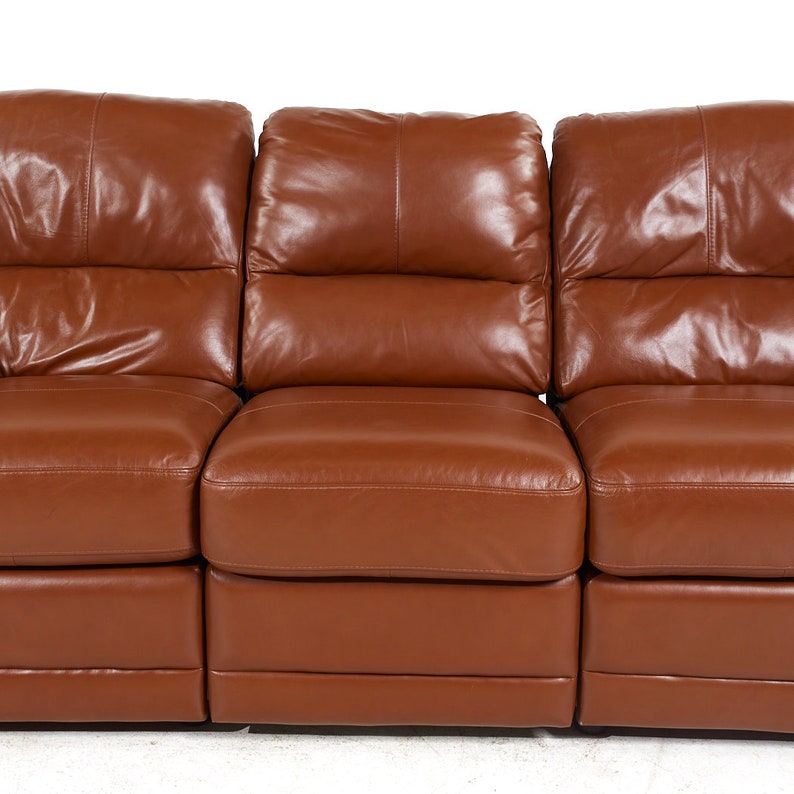 Natuzzi Style Brown Leather Modular Reclining Sofa image 9