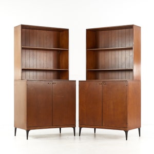 Heywood Wakefield Contessa Mid Century 2 Door Cabinet with Hutch - Pair - mcm