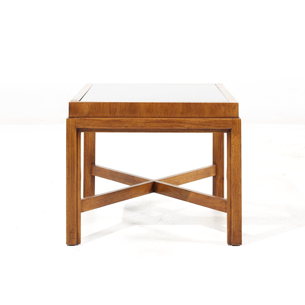 Drexel Heritage Mid Century Walnut and Smoked Glass Side End Table