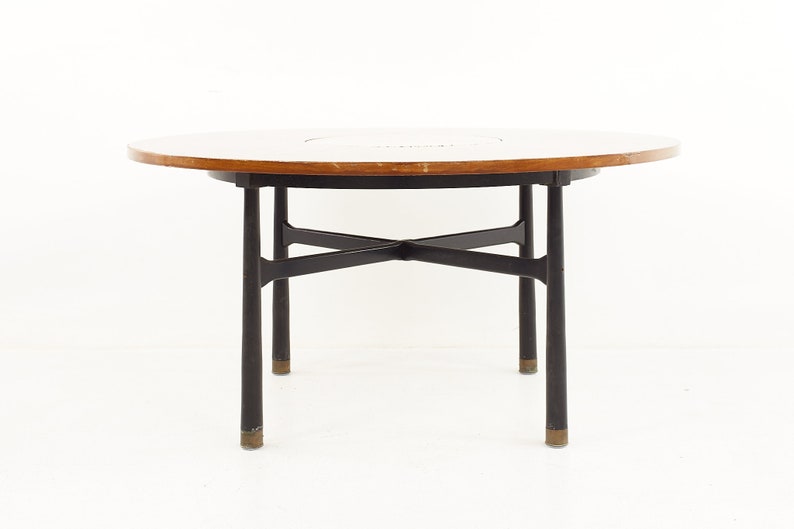 Harvey Probber Mid Century Round Ebonized Walnut Terrazzo and Brass Dining Table mcm image 7