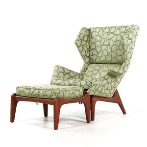 Adrian Pearsall for Craft Associates Mid Century Walnut Wingback Chair and Ottoman mcm image 3