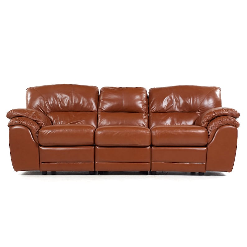 Natuzzi Style Brown Leather Modular Reclining Sofa image 2