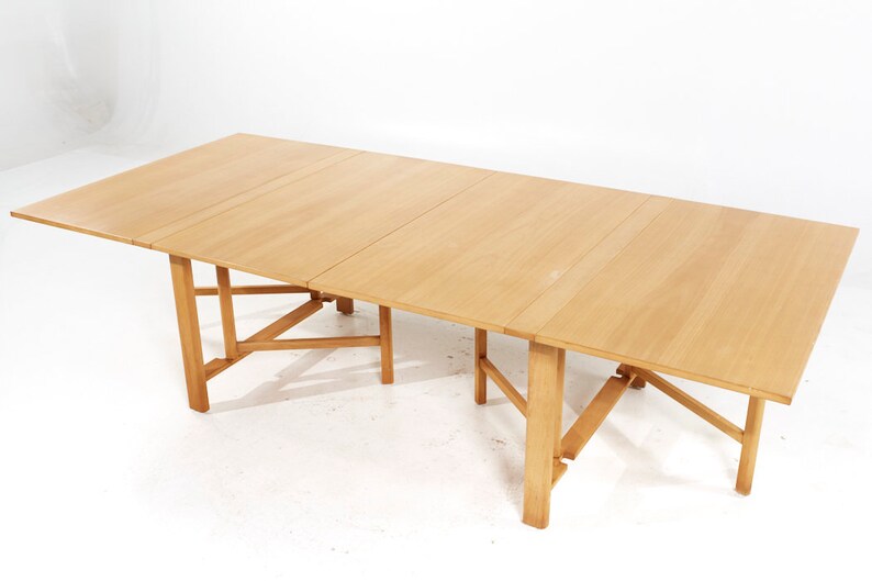 Dux Mid Century Maria Swedish Elm Beech and Brass Expanding Dining Table mcm image 9