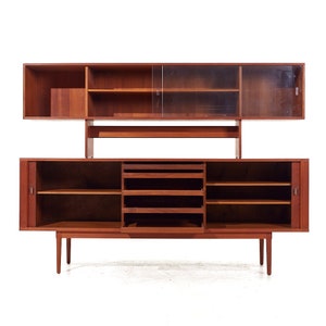 Svend Aage Larsen Mid Century Teak Tambour Door Credenza with Hutch mcm image 3