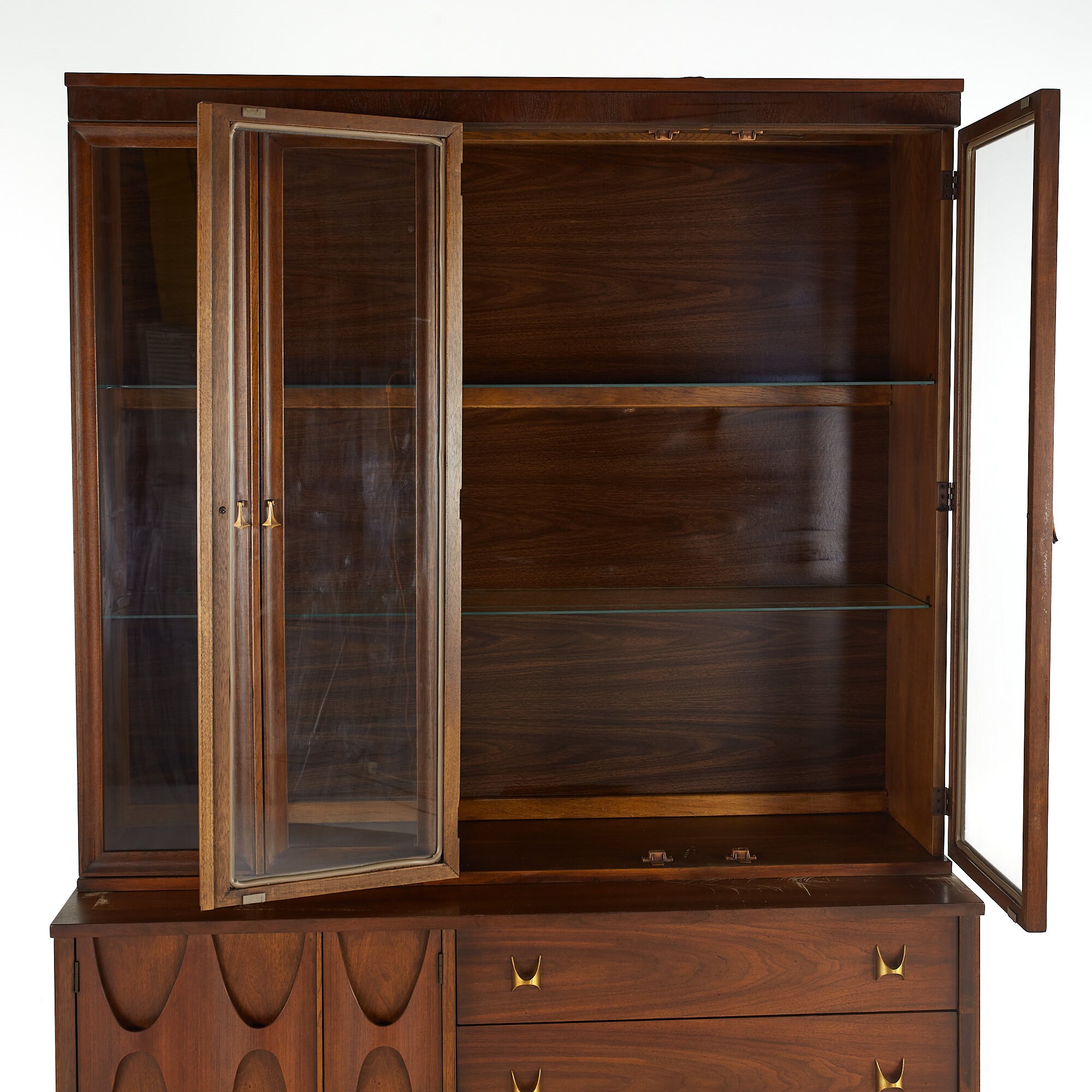 Broyhill Brasilia Mid Century Walnut and Brass Offset Buffet - Etsy