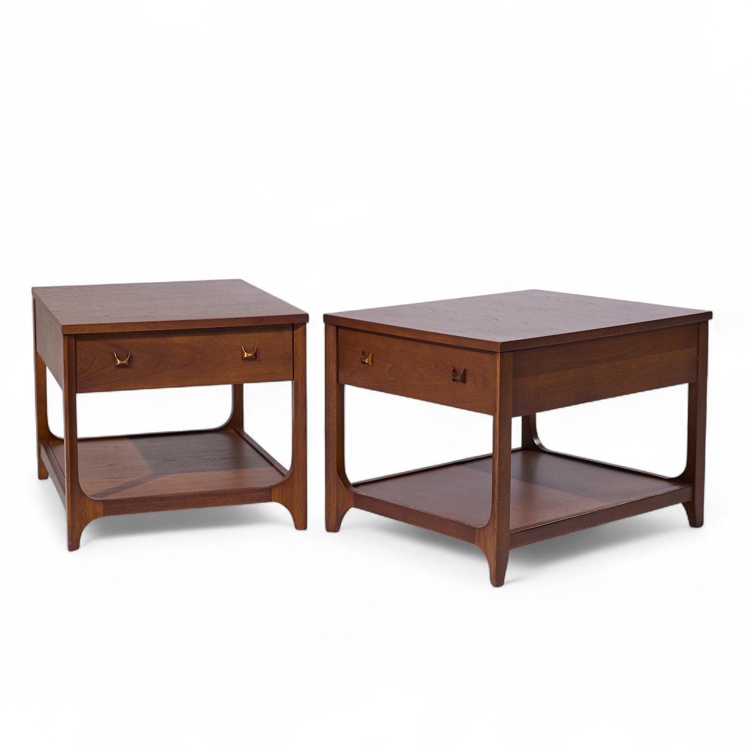 Broyhill Brasilia Mid Century Walnut and Brass Side End Tables