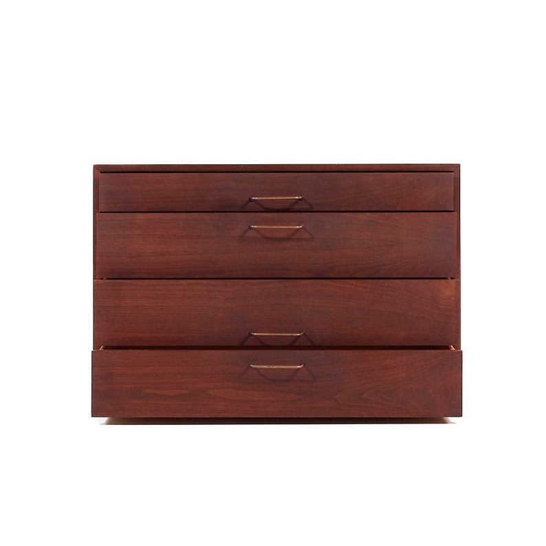 Jens Risom Mid Century Walnut and Brass Wall Mounted Cabinet Chest of Drawers mcm image 6