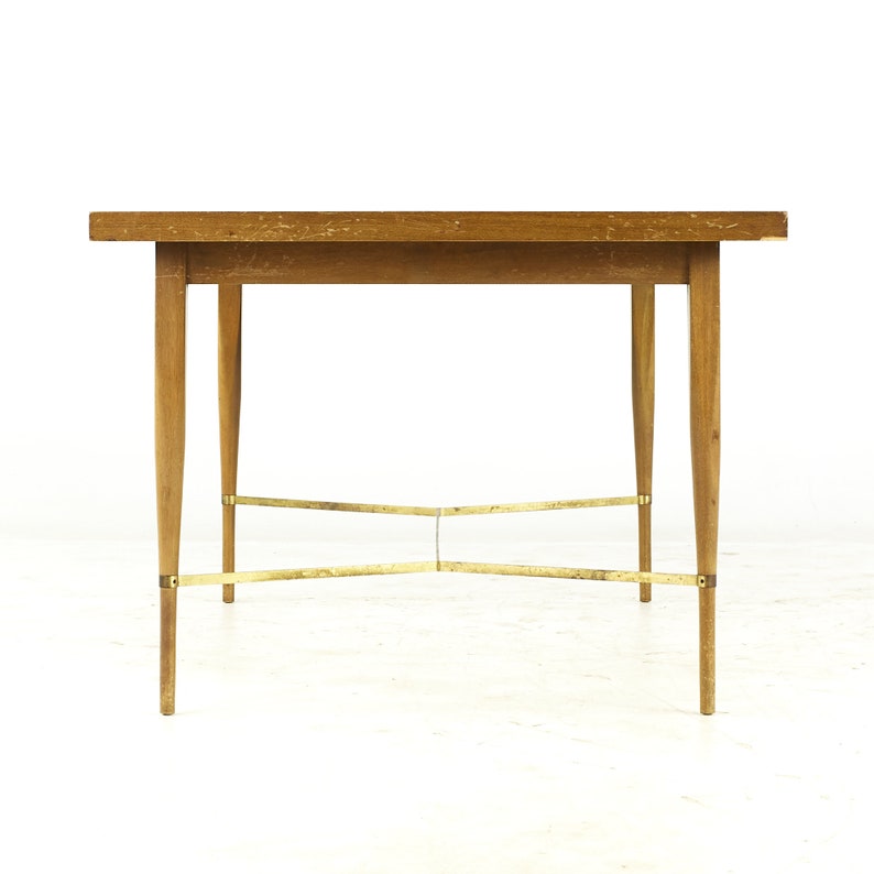 Paul McCobb for Calvin Mid Century Brass and Mahogany Dining Table with Leaves mcm image 4