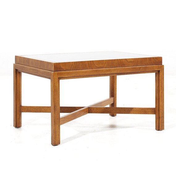 Drexel Heritage Mid Century Walnut and Smoked Glass Side End Table