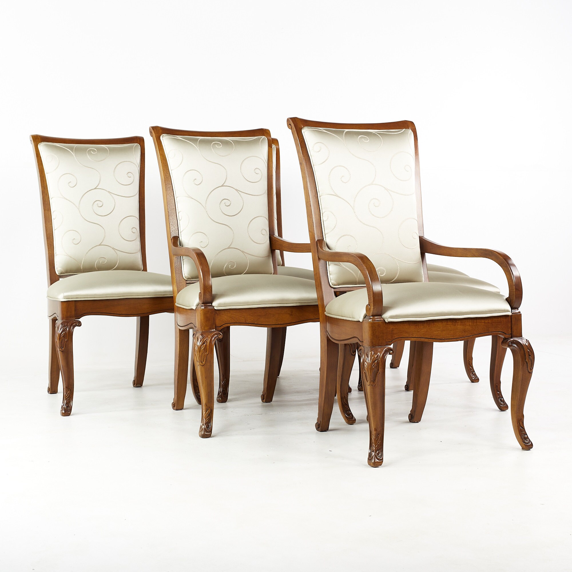 Set of 6 Antique French Louis XV Walnut Dining Chairs