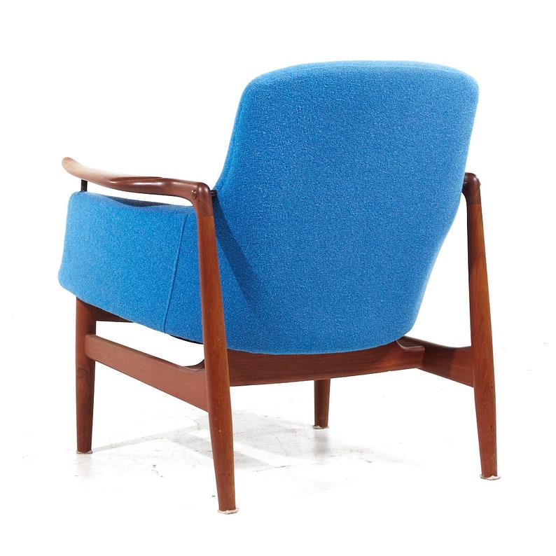 Finn Juhl for Niels Vodder NV-53 Mid Century Blue Chairs Pair mcm image 6